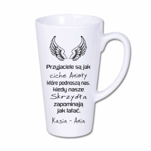 Kubek latte duży 450 ml – biały z nadrukiem anioły – personalizacja imion