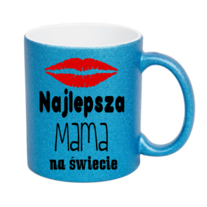 kubek klasyczny 330 ml – brokatowo niebieski z nadrukiem
