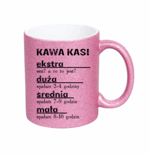 kubek klasyczny 330 ml – brokatowy różowy z nadrukiem skala kawy personalizowany