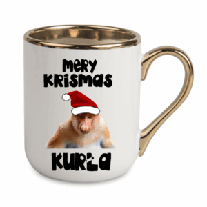 kubek elegant 330 ml z nadrukiem biały Janusz nosacz – Mery Krismas kurła