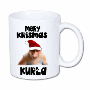 kubek klasyczny 330 ml biały– Janusz nosacz Mery Krismas kurła z nadrukiem