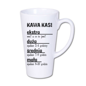 kubek latte duży 450 ml – biały z nadrukiem skala kawy personalizowany