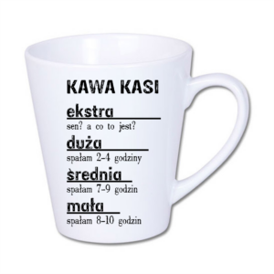 kubek latte mały 300 ml – biały z nadrukiem skala kawy personalizowany
