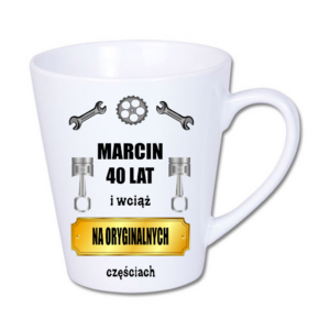 kubek latte mały 300 ml – biały z nadrukiem