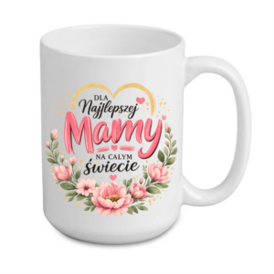 kubek duży 440 ml – biały z nadrukiem